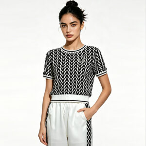 2026 best selling women's casual two piece set – short sleeve top (solid color/arrow pattern) paired with long pants | wholesale women's casual wear and loungewear
