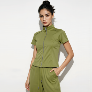 cyr 26061 best selling women's casual two piece set — short sleeve top (solid color) paired with trousers (with zipper accents) | wholesale women's casual wear & loungewear
