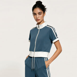 cyr 2657 best selling women's casual two piece set — short sleeve top (solid/striped) paired with trousers (featuring zipper accents) | wholesale women's casual wear & loungewear