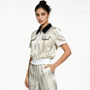 2026 best selling women's casual two piece set – short sleeve top (solid color/vertical stripes) paired with long pants (zipper) | wholesale women's casual wear and loungewear