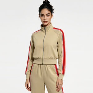 2026 hot selling women's two piece casual set: solid color printed striped zipper hoodie and pants, women's casual wear, wholesale women's homewear