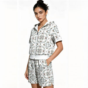 2026 best selling women's casual two piece set – long sleeved top (solid color/printed) paired with shorts | wholesale women's casual wear and loungewear