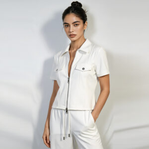 2026 hot selling women's two piece short sleeved casual set, solid color zipper jacket and pants, women's casual wear, wholesale women's homewear.