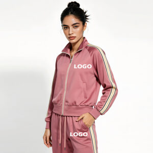 2026 hot sale women’s 2 piece casual suit, vintage striped zip up jacket and pants, casual swear for women, wholesale ladies loungewear.